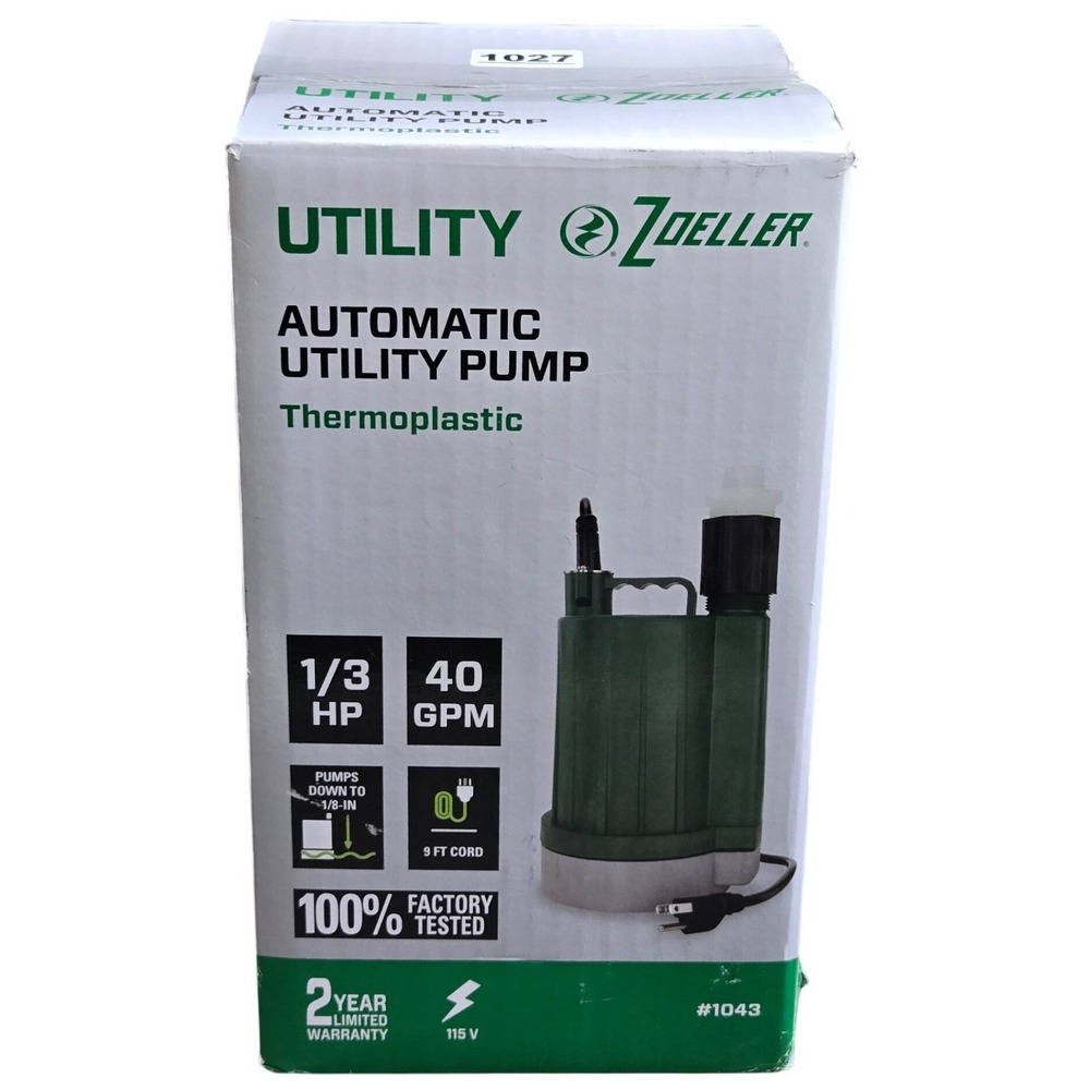 Zoeller 1043 Automatic Submersible 1/3 HP Thermoplastic Water Pump Tested